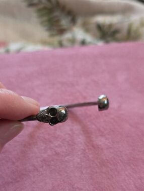 Silver Skull Cuff Bracelet - Silver Tone